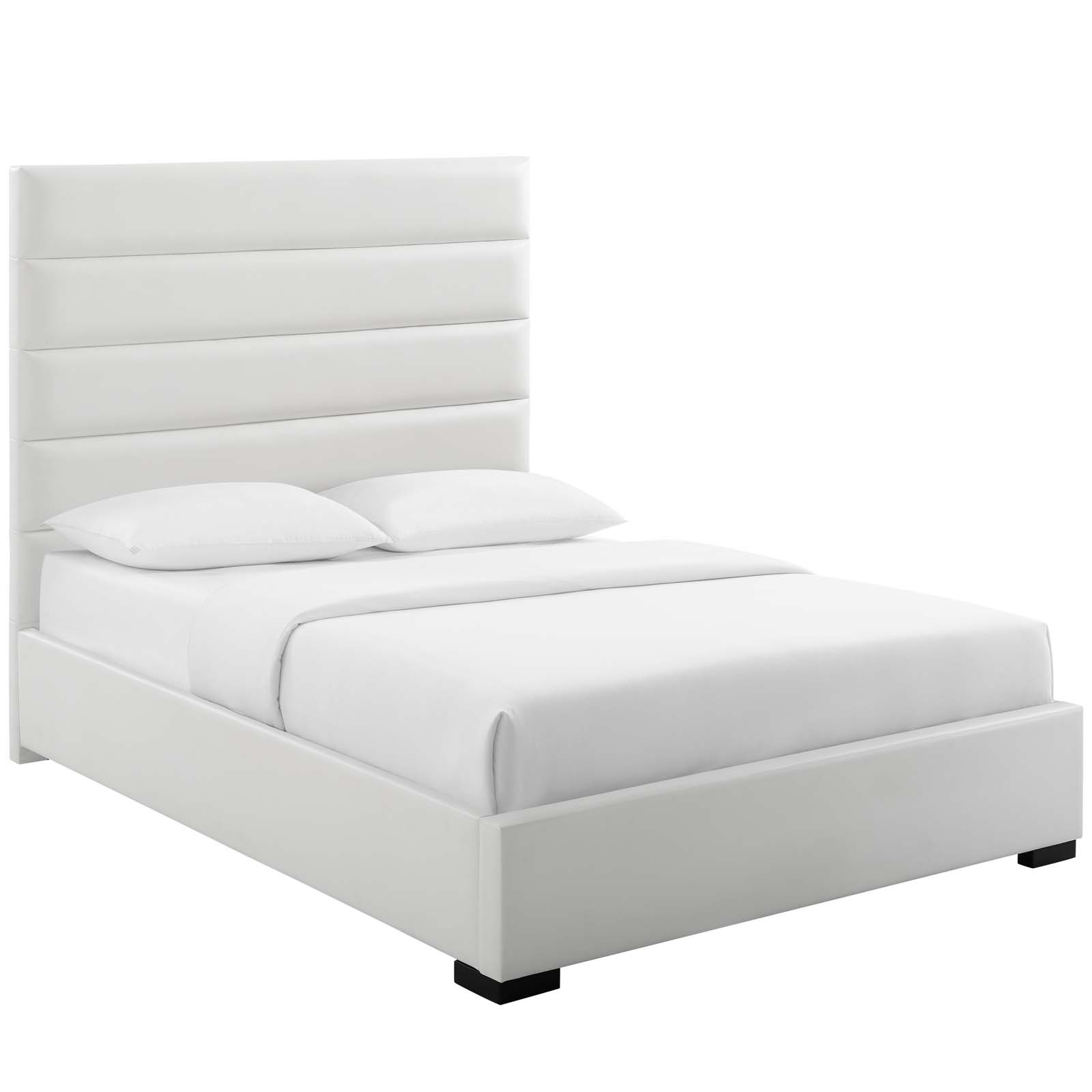 Genevieve Queen Faux Leather Platform, White Queen Leather Bed