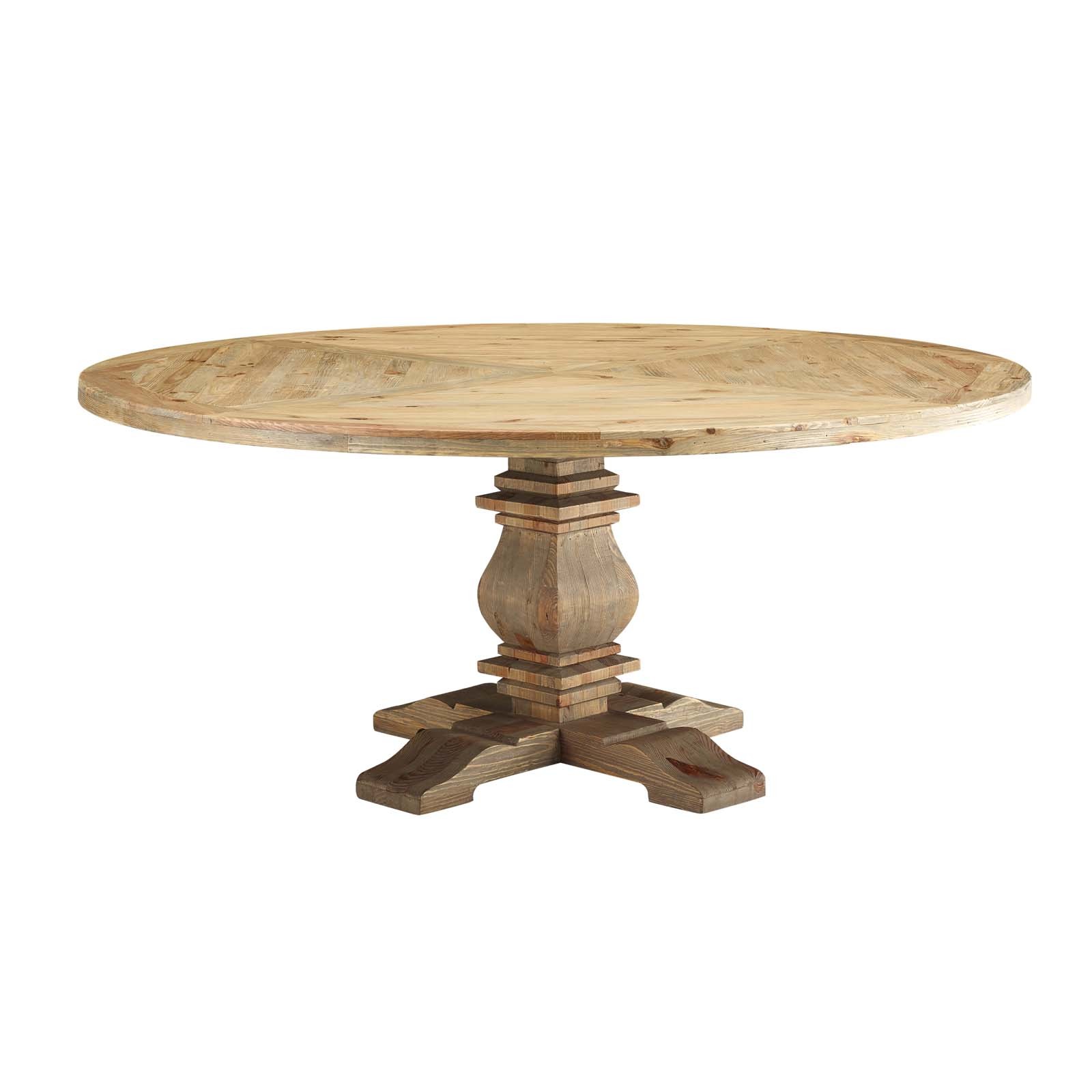 Column 71" Round Pine Wood Dining Table in Brown