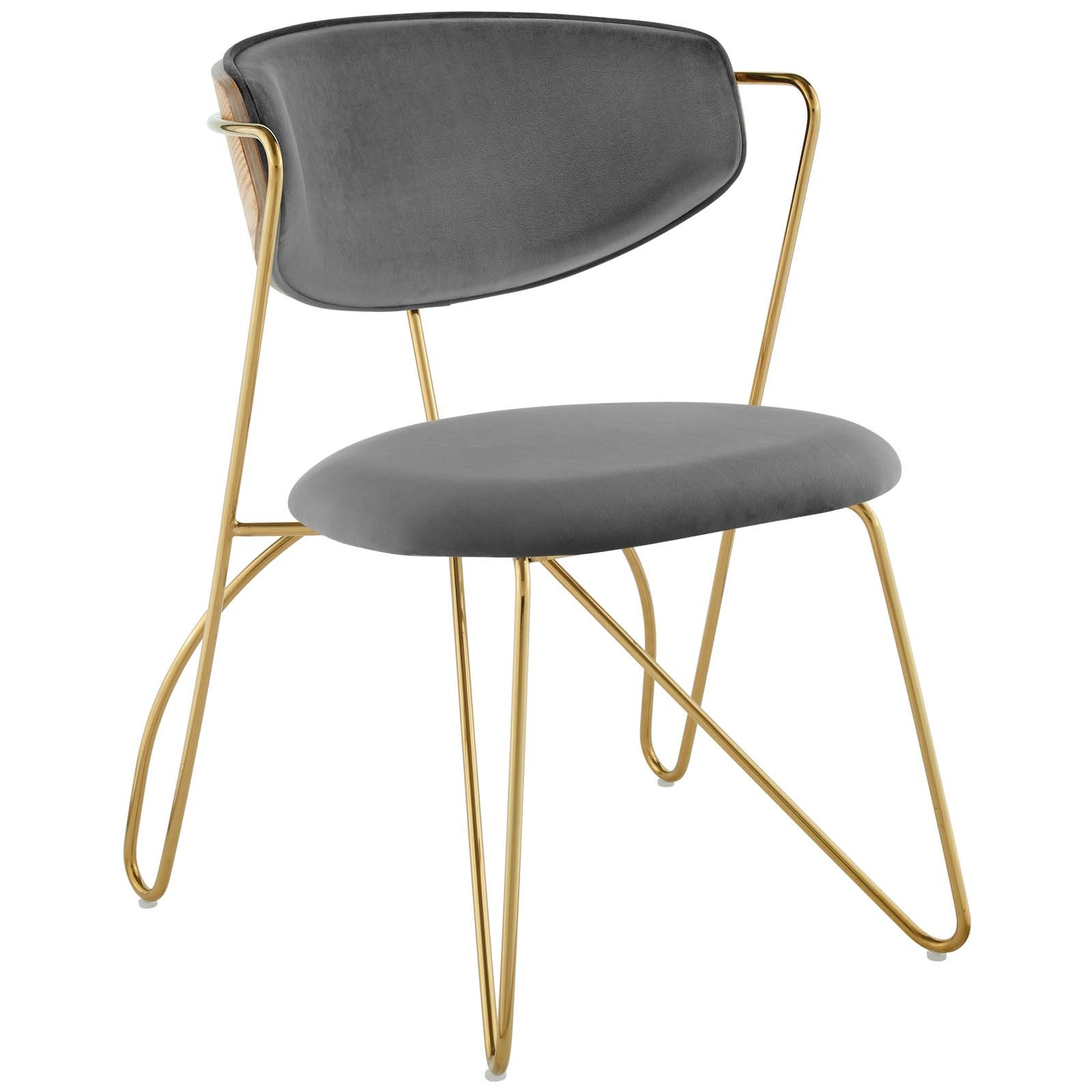 Prevail Gold Stainless Steel Dining and Accent Performance Velvet Chair in Gold Gray