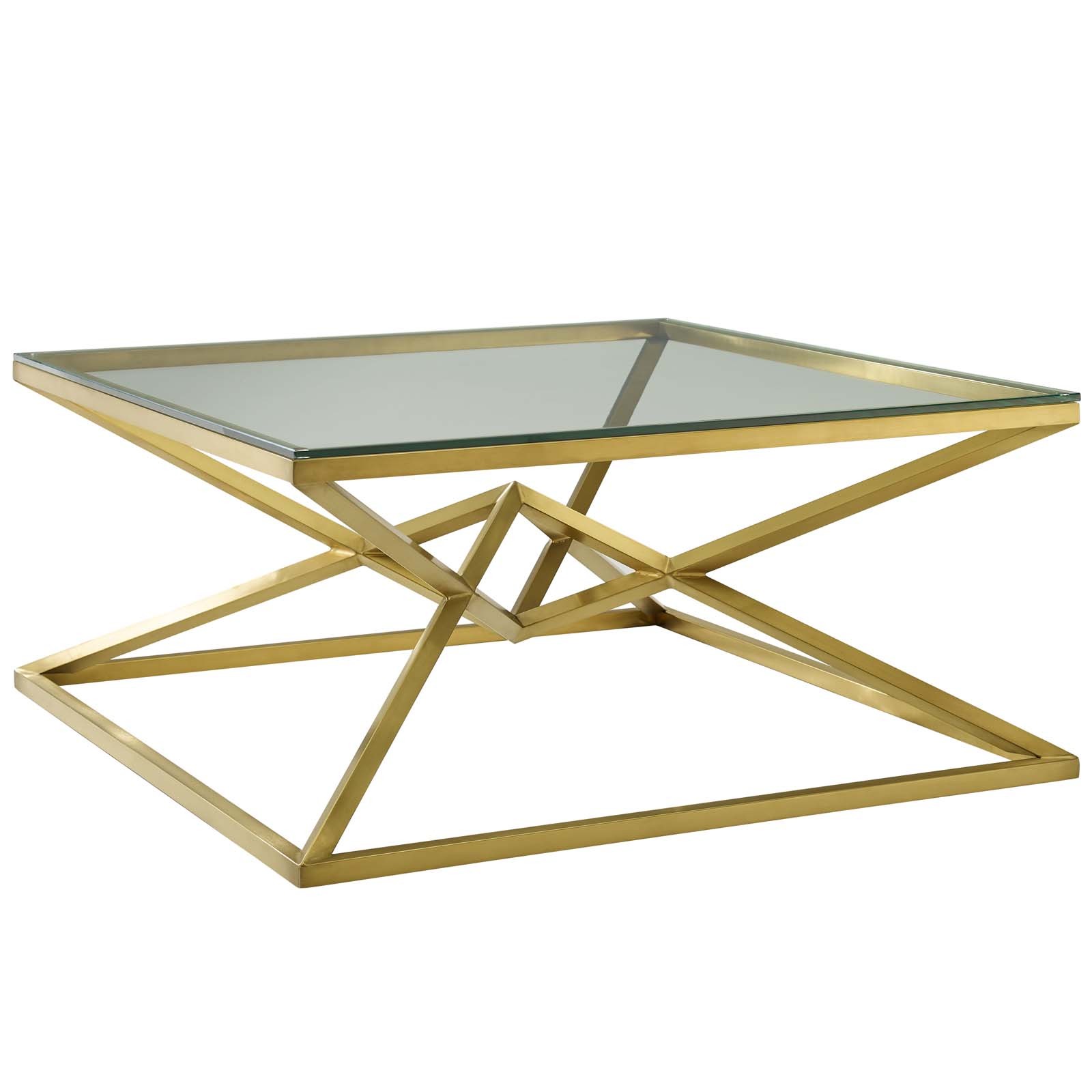 Point 39.5" Brushed Gold Metal Stainless Steel Coffee Table in Gold