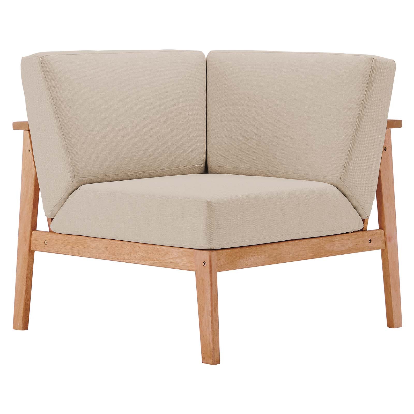 Sedona Outdoor Patio Eucalyptus Wood Sectional Sofa Corner Chair in Natural Taupe
