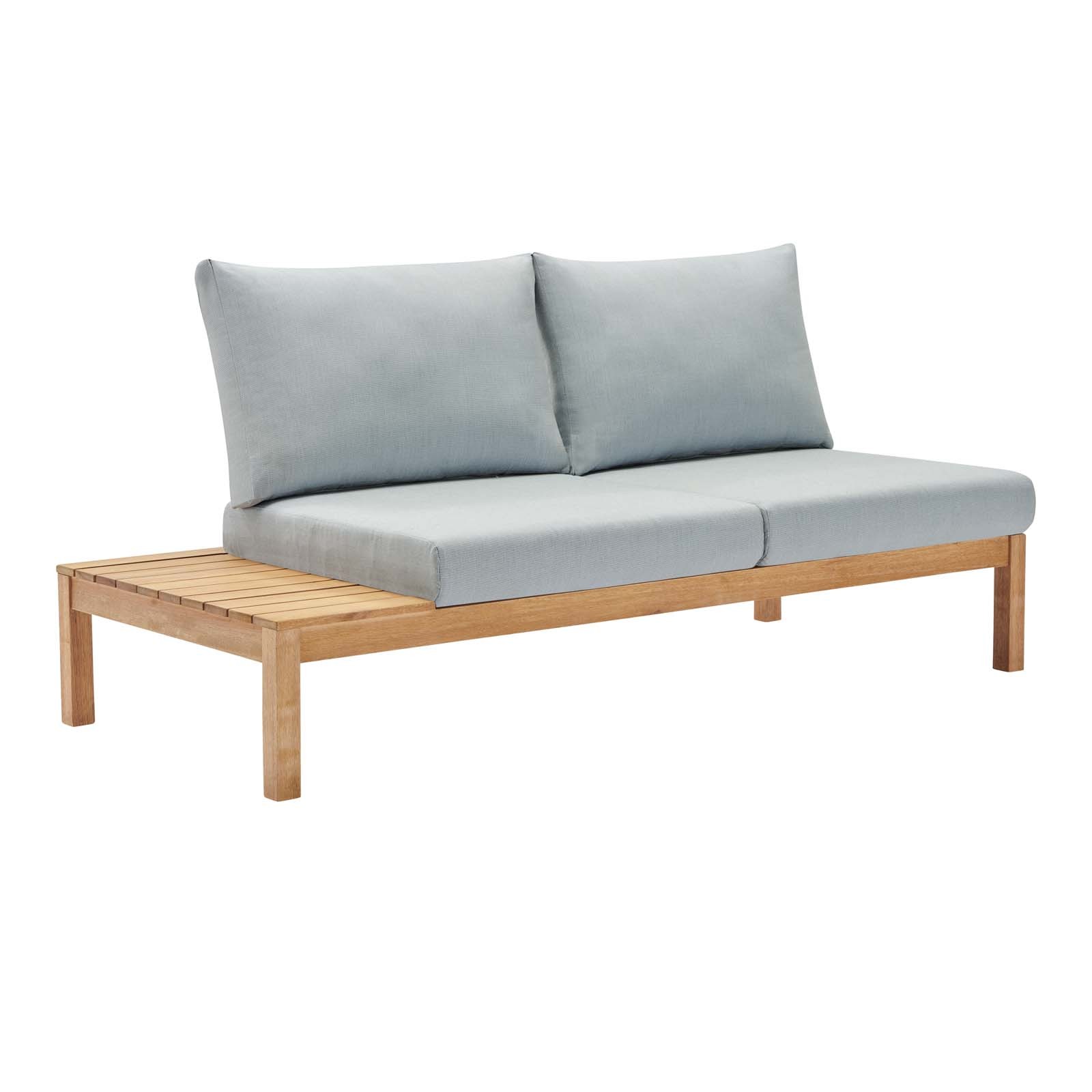 Freeport Karri Wood Outdoor Patio Loveseat with Left-Facing Side End Table in Natural Light Blue
