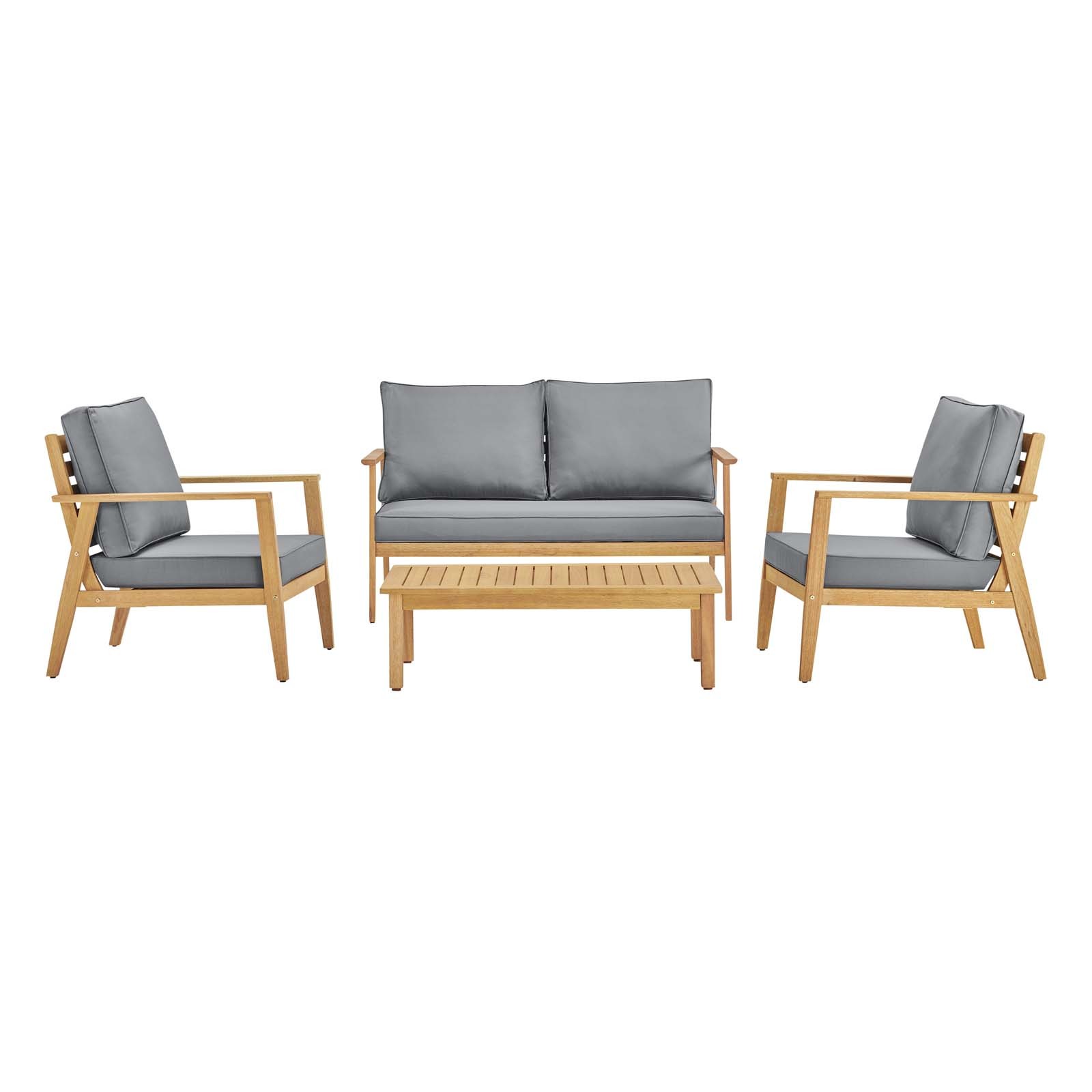 Syracuse Outdoor Patio Upholstered 4 Piece Furniture Set in Natural Gray
