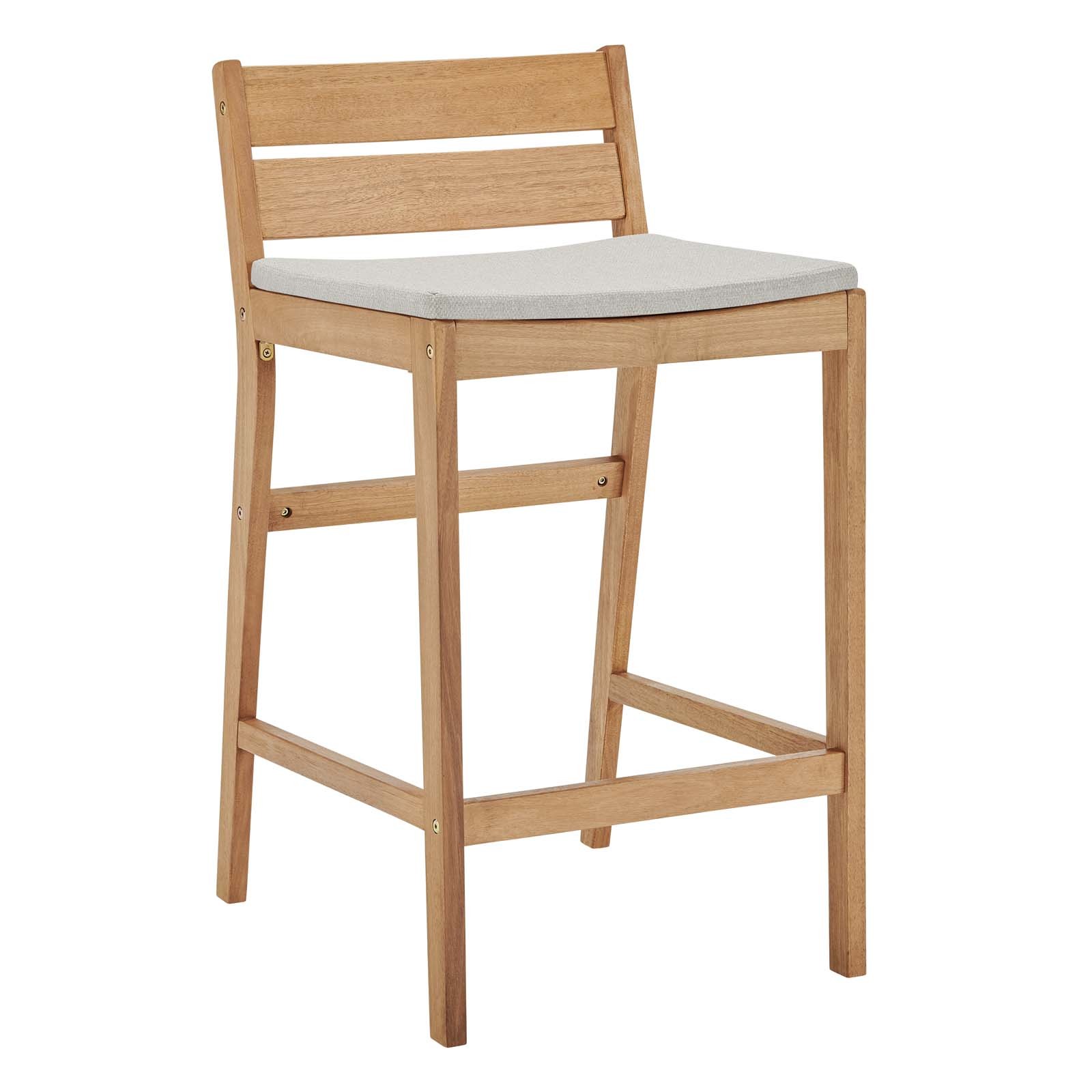 Riverlake Outdoor Patio Ash Wood Bar Stool in Natural Taupe