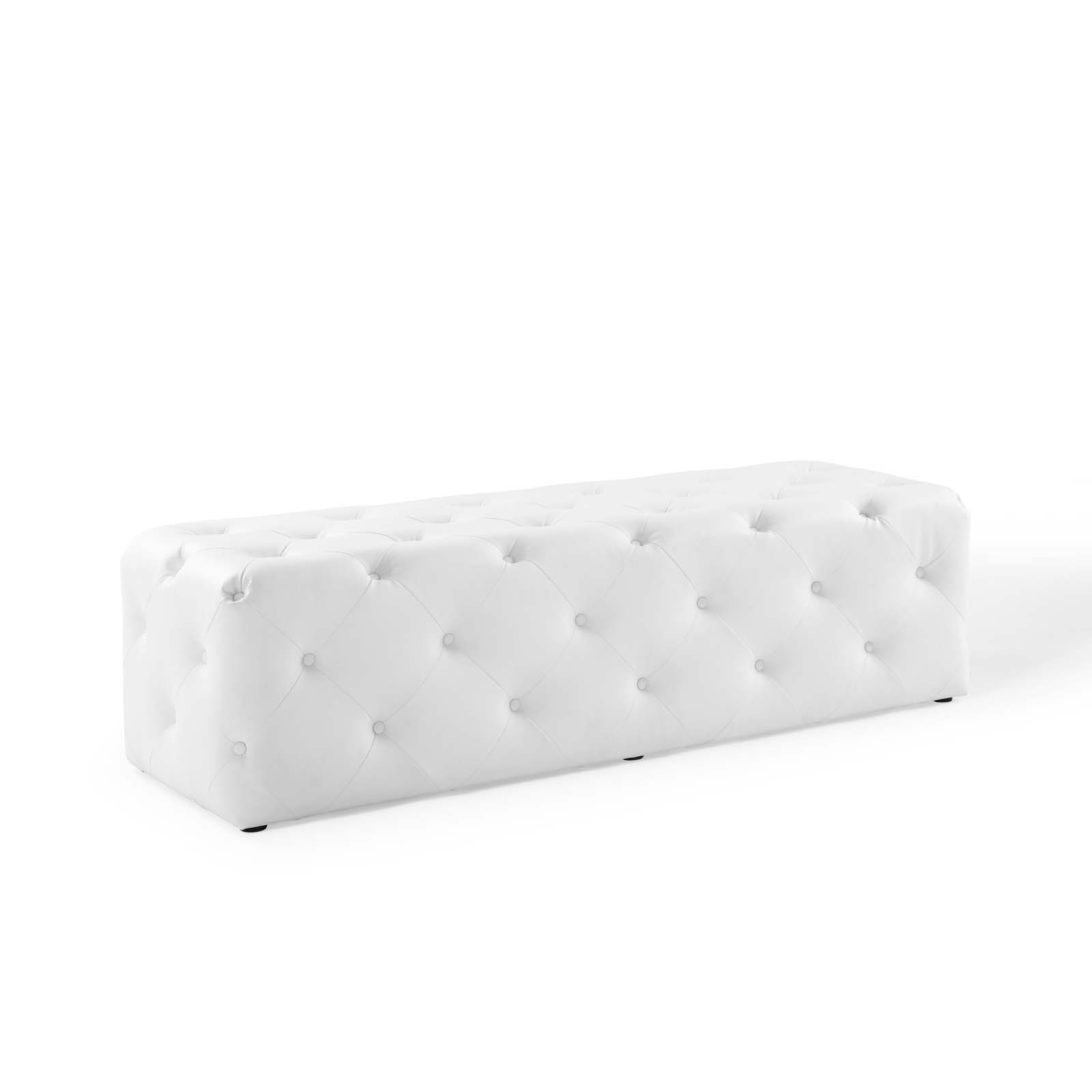 Amour 60 Inch Tufted Button Entryway Faux Leather Bench in White