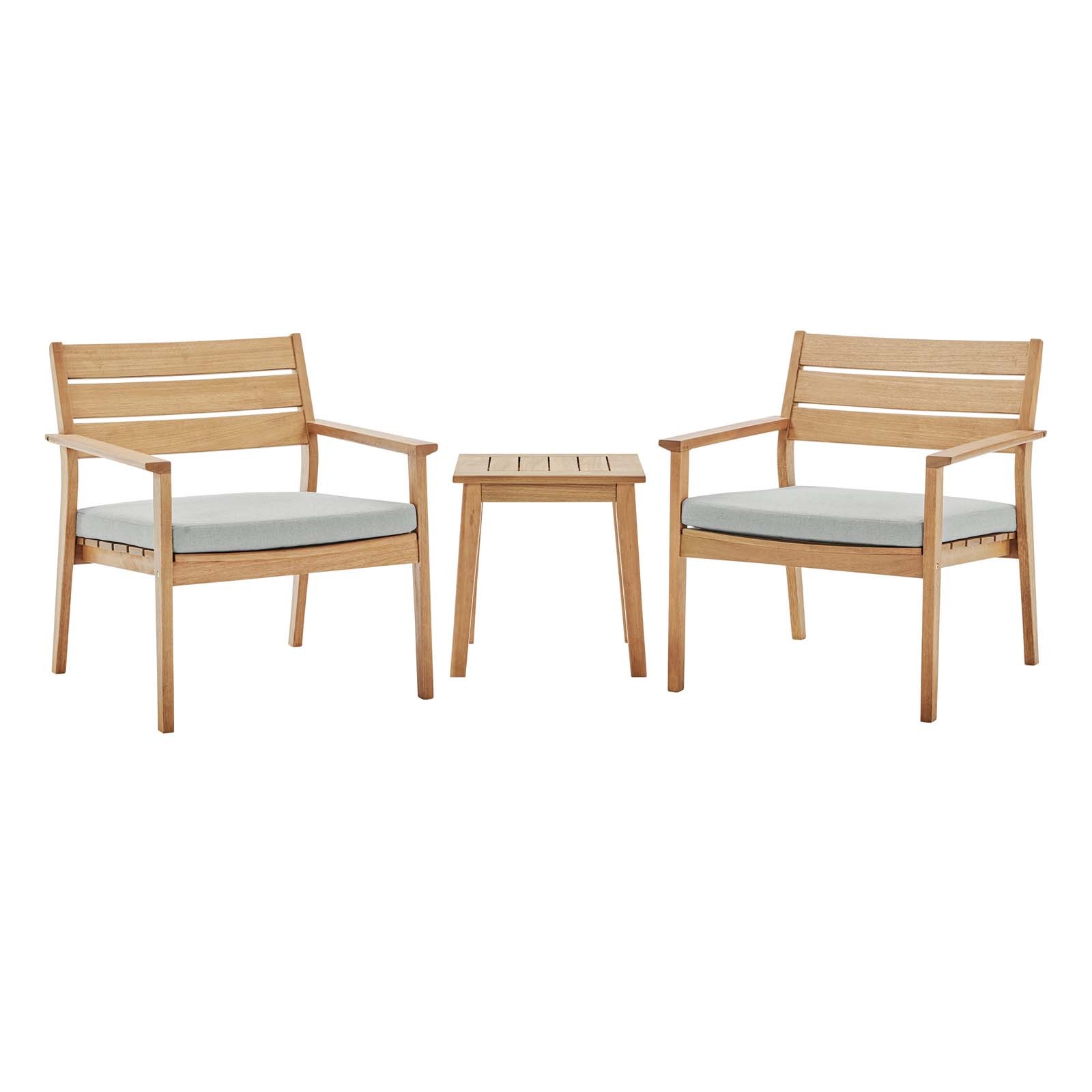 Breton 3 Piece Outdoor Patio Ash Wood Set in Natural Taupe