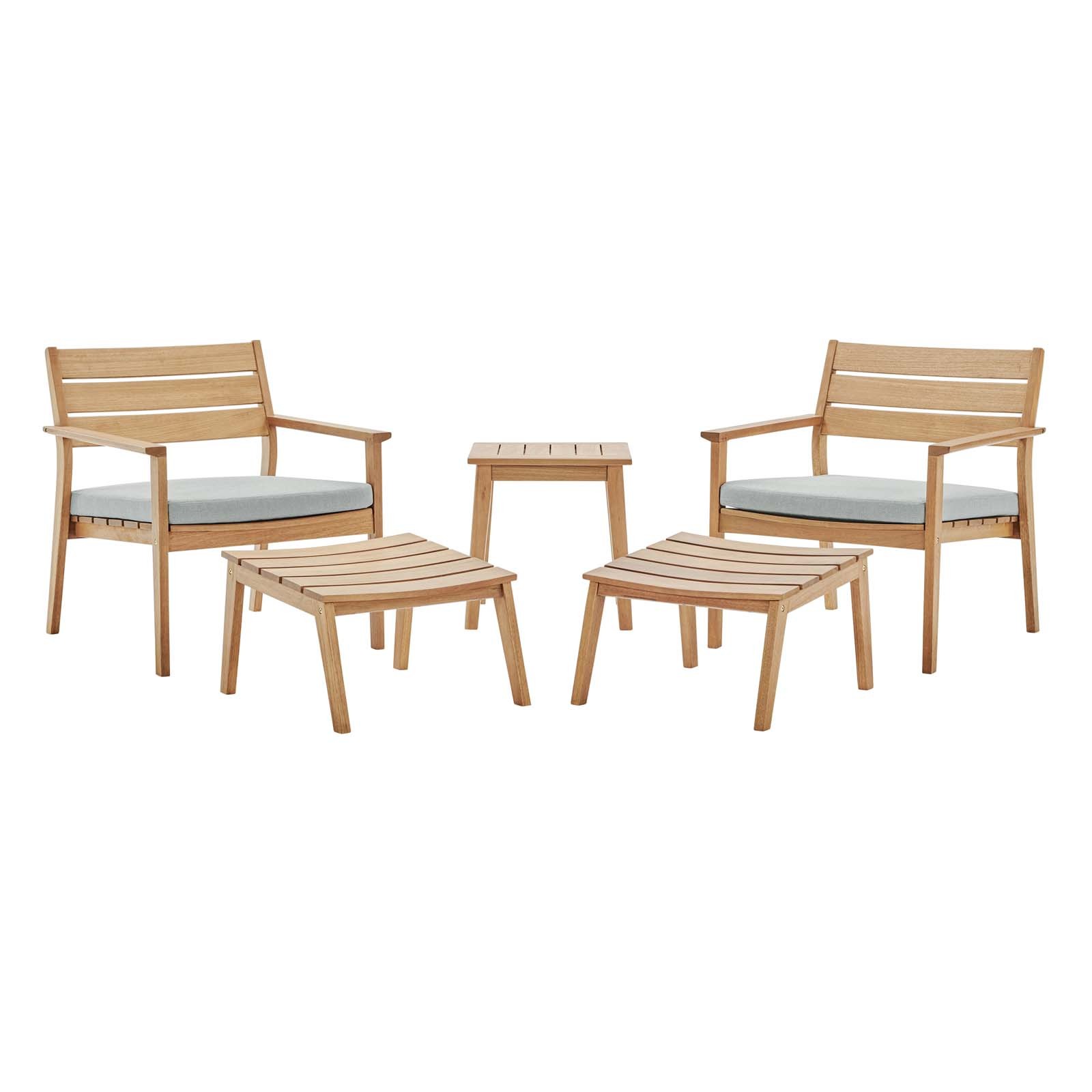 Breton 5 Piece Outdoor Patio Ash Wood Set in Natural Taupe