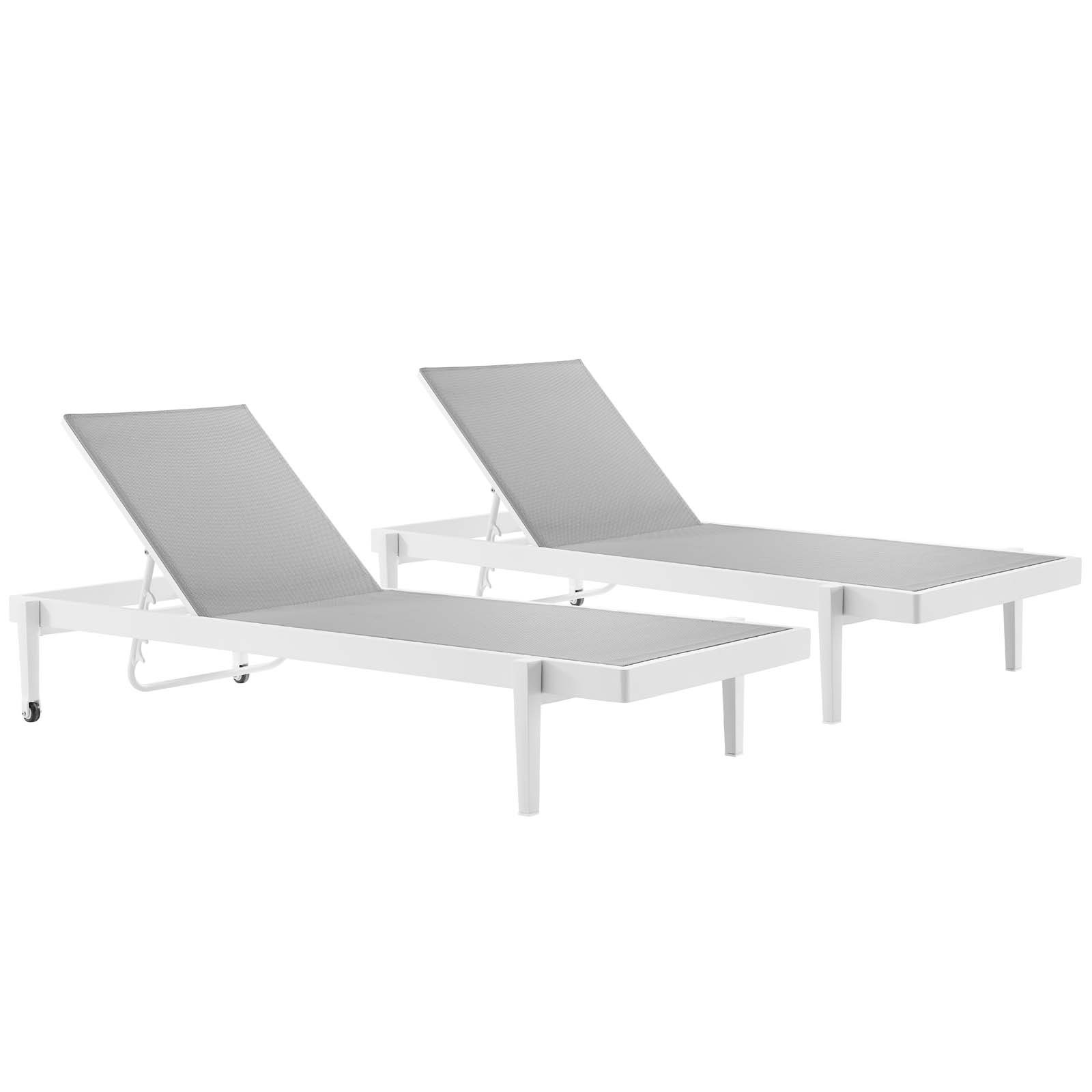 Charleston Outdoor Patio Aluminum Chaise Lounge Chair Set of 2 in White Gray