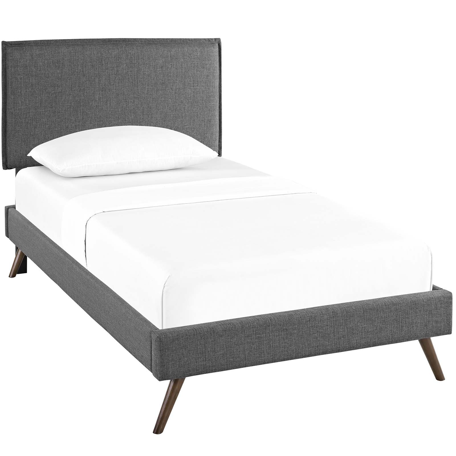 Amaris Twin Fabric Platform Bed with Round Splayed Legs in Gray