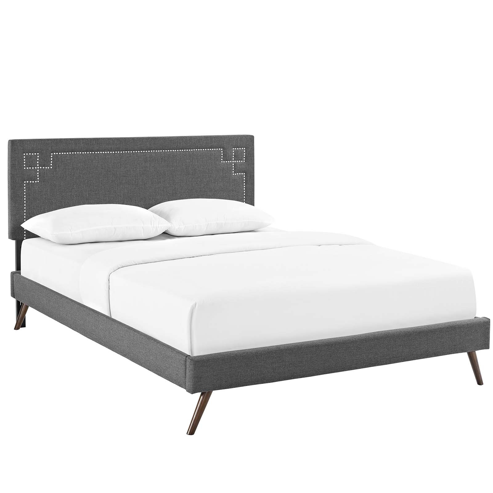 Ruthie Full Fabric Platform Bed with Round Splayed Legs in Gray