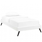 Loryn Twin Vinyl Bed Frame with Round Splayed Legs in White