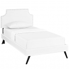 Corene Twin Vinyl Platform Bed with Round Splayed Legs in White