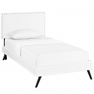 Macie Twin Vinyl Platform Bed with Round Splayed Legs in White