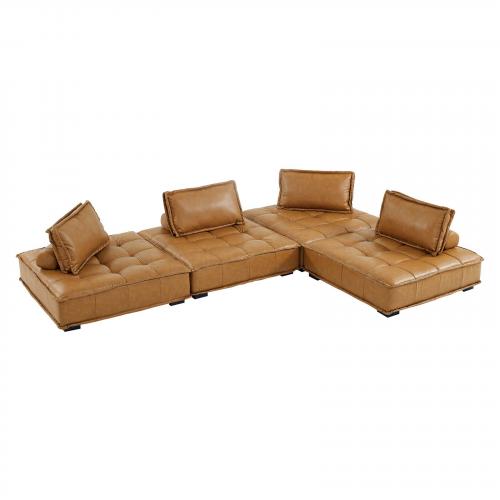 Saunter Tufted Vegan Leather 4-Piece Sectional Sofa in Tan