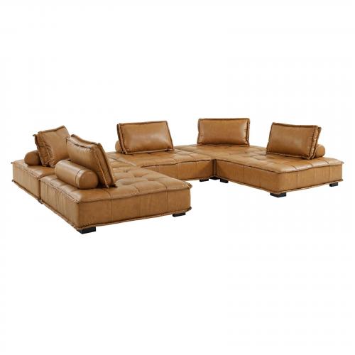 Saunter Tufted Vegan Leather 5-Piece Sectional Sofa in Tan