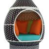 Palace Outdoor Patio Wicker Rattan Hanging Pod in Brown Turquoise