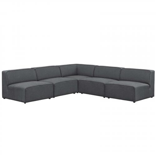 Mingle 5 Piece Upholstered Fabric Armless Sectional Sofa Set