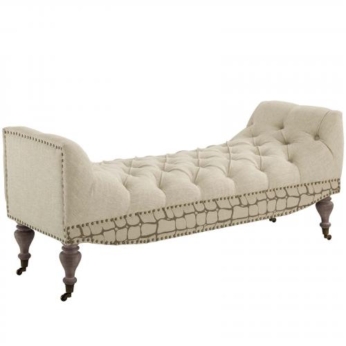 Roland Vintage French Upholstered Fabric Bench in Beige