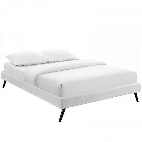 Loryn King Vinyl Bed Frame with Round Splayed Legs in White