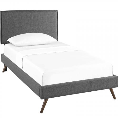 Amaris Twin Fabric Platform Bed with Round Splayed Legs in Gray