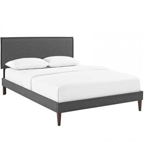 Amaris Full Fabric Platform Bed with Squared Tapered Legs in Gray