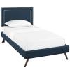 Virginia Twin Fabric Platform Bed with Round Splayed Legs in Azure