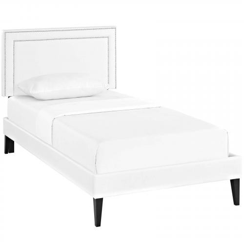 Virginia Twin Vinyl Platform Bed with Squared Tapered Legs in White