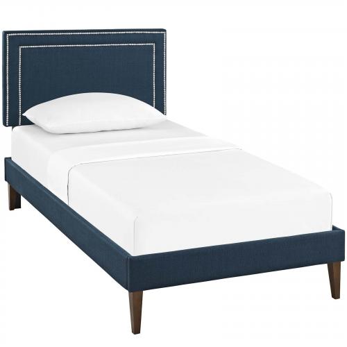 Virginia Twin Fabric Platform Bed with Squared Tapered Legs in Azure