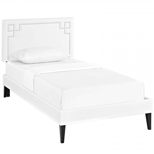 Ruthie Twin Vinyl Platform Bed with Squared Tapered Legs in White