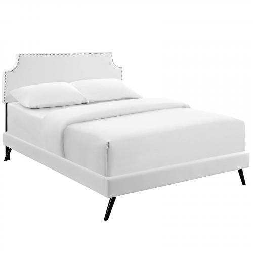 Corene King Vinyl Platform Bed with Round Splayed Legs in White