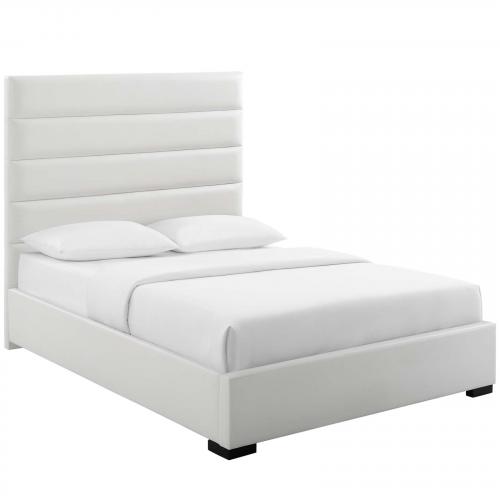 Genevieve Queen Faux Leather Platform Bed in White