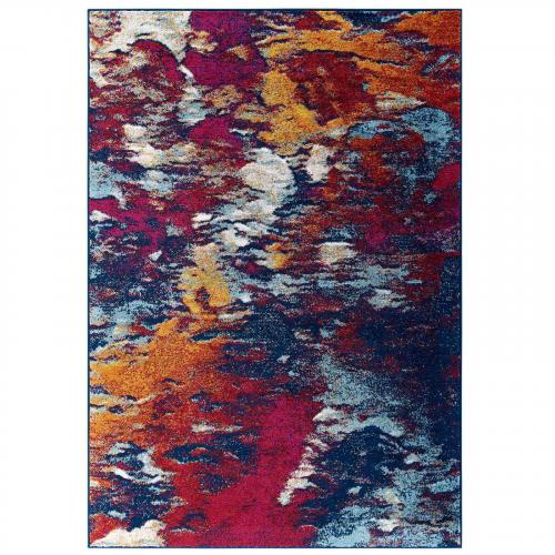 Entourage Foliage Contemporary Modern Abstract 8x10 Area Rug in Blue, Orange, Yellow, Red