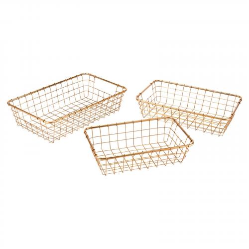 Set of 3 Baskets Gold