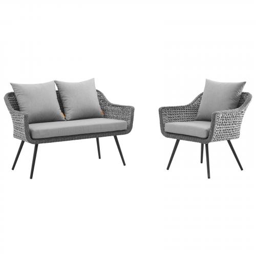 Endeavor 2 Piece Outdoor Patio Wicker Rattan Sectional Sofa Set in Gray Gray