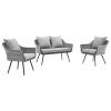 Endeavor 3 Piece Outdoor Patio Wicker Rattan Sectional Sofa Set in Gray Gray