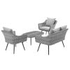 Endeavor 4 Piece Outdoor Patio Wicker Rattan Sectional Sofa Set in Gray Gray