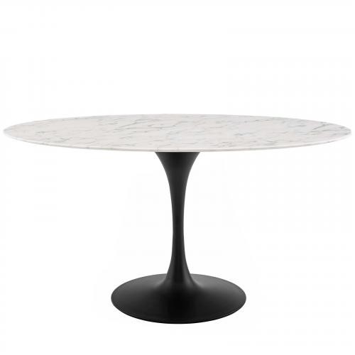 Lippa 60" Oval Artificial Marble Dining Table in Black White