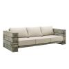 Manteo Rustic Coastal Outdoor Patio Sofa in Light Gray Beige