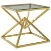 Point 25.5" Brushed Gold Metal Stainless Steel Side Table in Gold