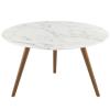 Lippa 28" Round Artificial Marble Coffee Table with Tripod Base in Walnut White