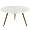 Lippa 28" Round Artificial Marble Coffee Table with Tripod Base in Walnut White
