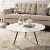 Lippa 36" Round Artificial Marble Coffee Table with Tripod Base in Walnut White