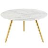 Lippa 28" Round Artificial Marble Coffee Table with Tripod Base in Gold White