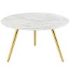 Lippa 28" Round Artificial Marble Coffee Table with Tripod Base in Gold White