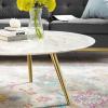 Lippa 36" Round Artificial Marble Coffee Table with Tripod Base in Gold White