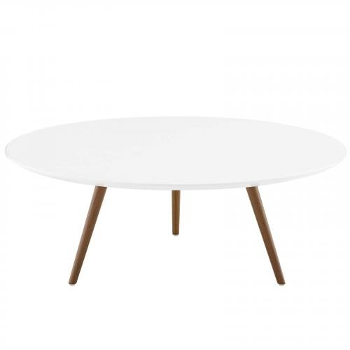 Lippa 40" Round Wood Top Coffee Table with Tripod Base in Walnut White