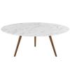 Lippa 40" Round Artificial Marble Coffee Table with Tripod Base in Walnut White