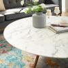 Lippa 47" Round Artificial Marble Coffee Table with Tripod Base in Walnut White