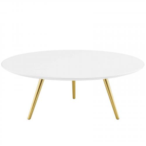 Lippa 40" Round Wood Top Coffee Table with Tripod Base in Gold White