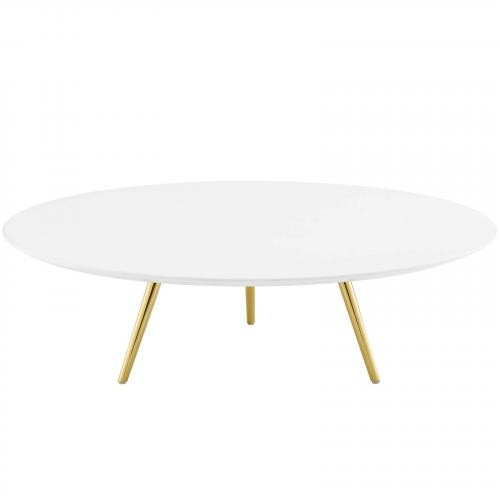 Lippa 47" Round Wood Top Coffee Table with Tripod Base in Gold White